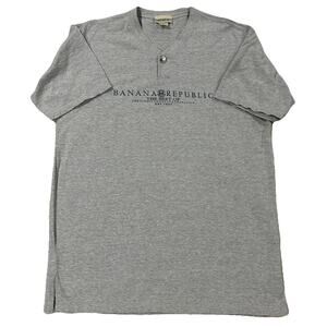 Vintage Banana Republic Graphic T Shirt Short Sleeve Henley Logo XL 1980s
